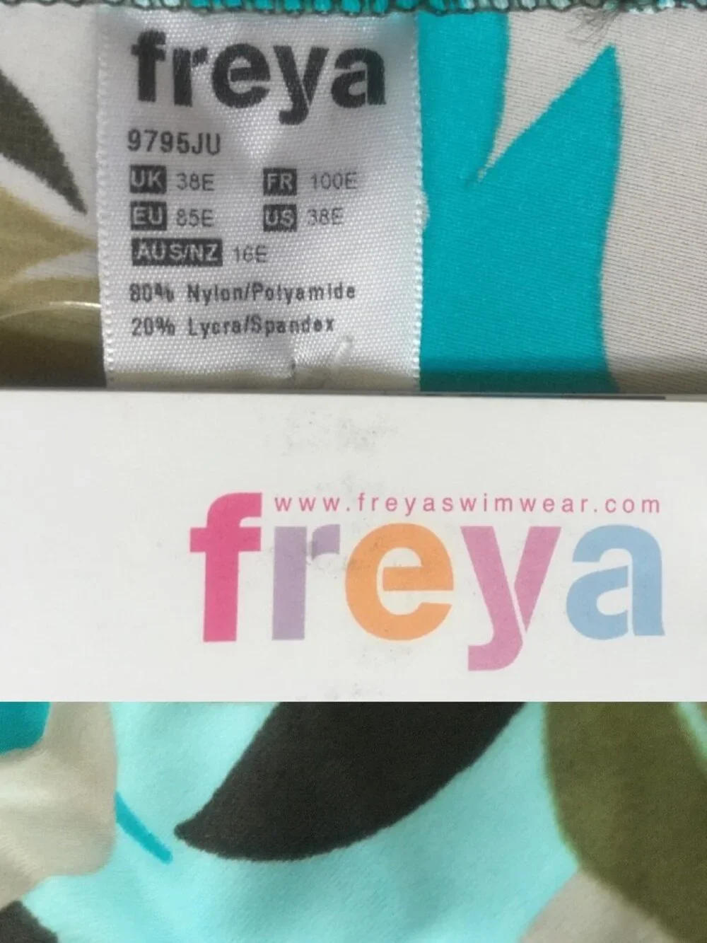 NWT Size 38E Freya 9798JU Jungle Print Bikini Top in Panama Cooler Aqua Camo